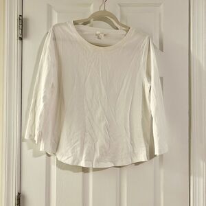 Cos White Top Women's Solid Tee Boat Neck Long Sleeve Medium Cotton Classic